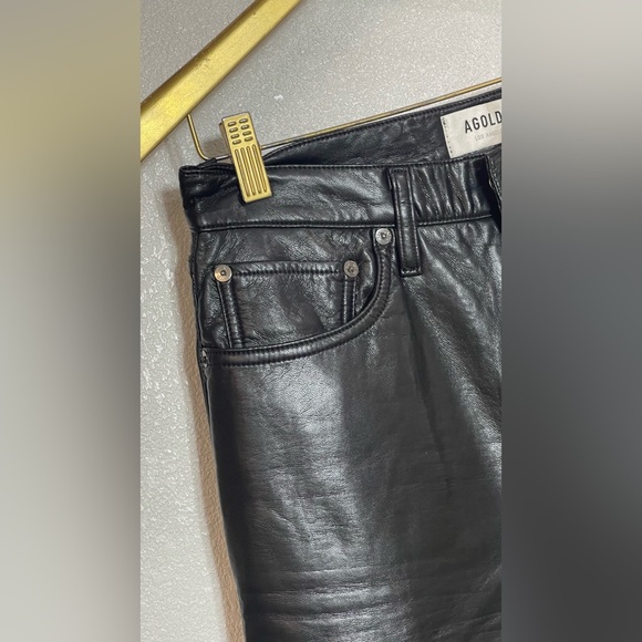 AGOLDE‼️💯Leather Sleek Black Straight Leg Jeans - Picture 6 of 13